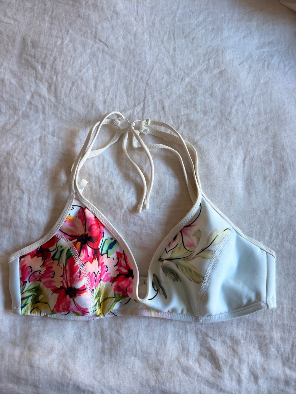 White Floral Halter Swim Bikini Top